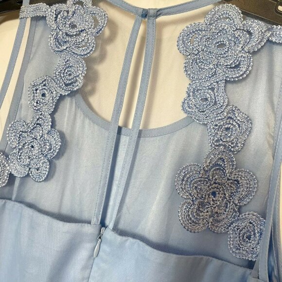 Badgley Mischka Womens Sleeveless Mini Bridesmaid Dress Blue S Mesh Floral NWT - Picture 4 of 10